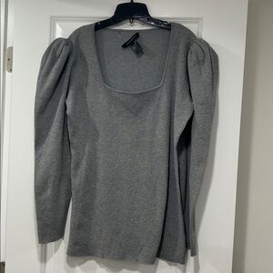 Ashley Stewart Light Gray Ribbed Sweater with Puffed sleeves